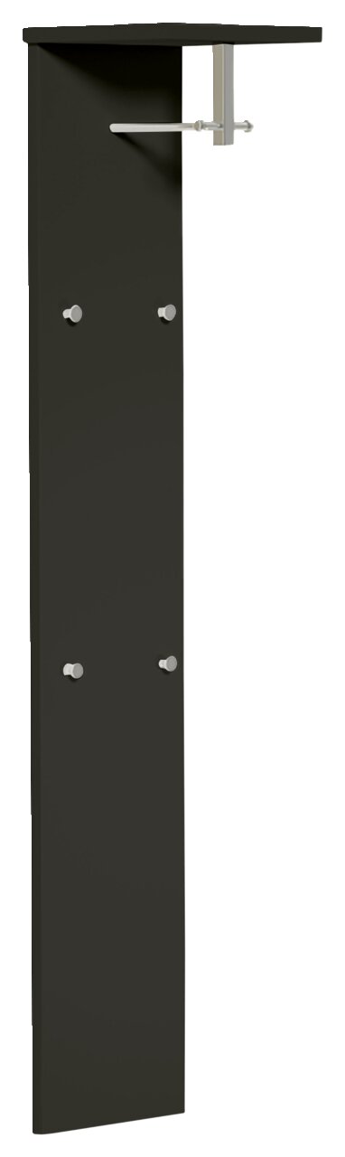 Moderano Garderobepaneel LECCO Schwarzes Garderobepaneel mit Haken und Ablage, seitliche Perspektive