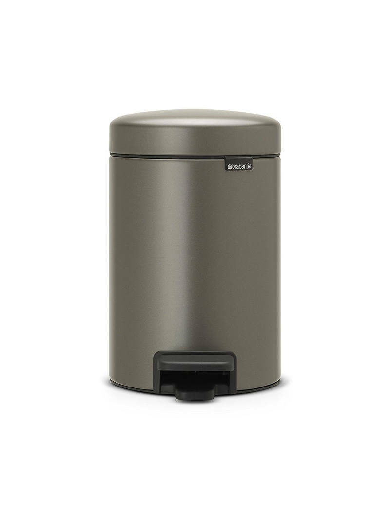 Brabantia Treteimer 3L, Platinum NEWLCON Platinfarbener Treteimer mit 3 Litern Fassungsvermögen, frontal abgebildet.