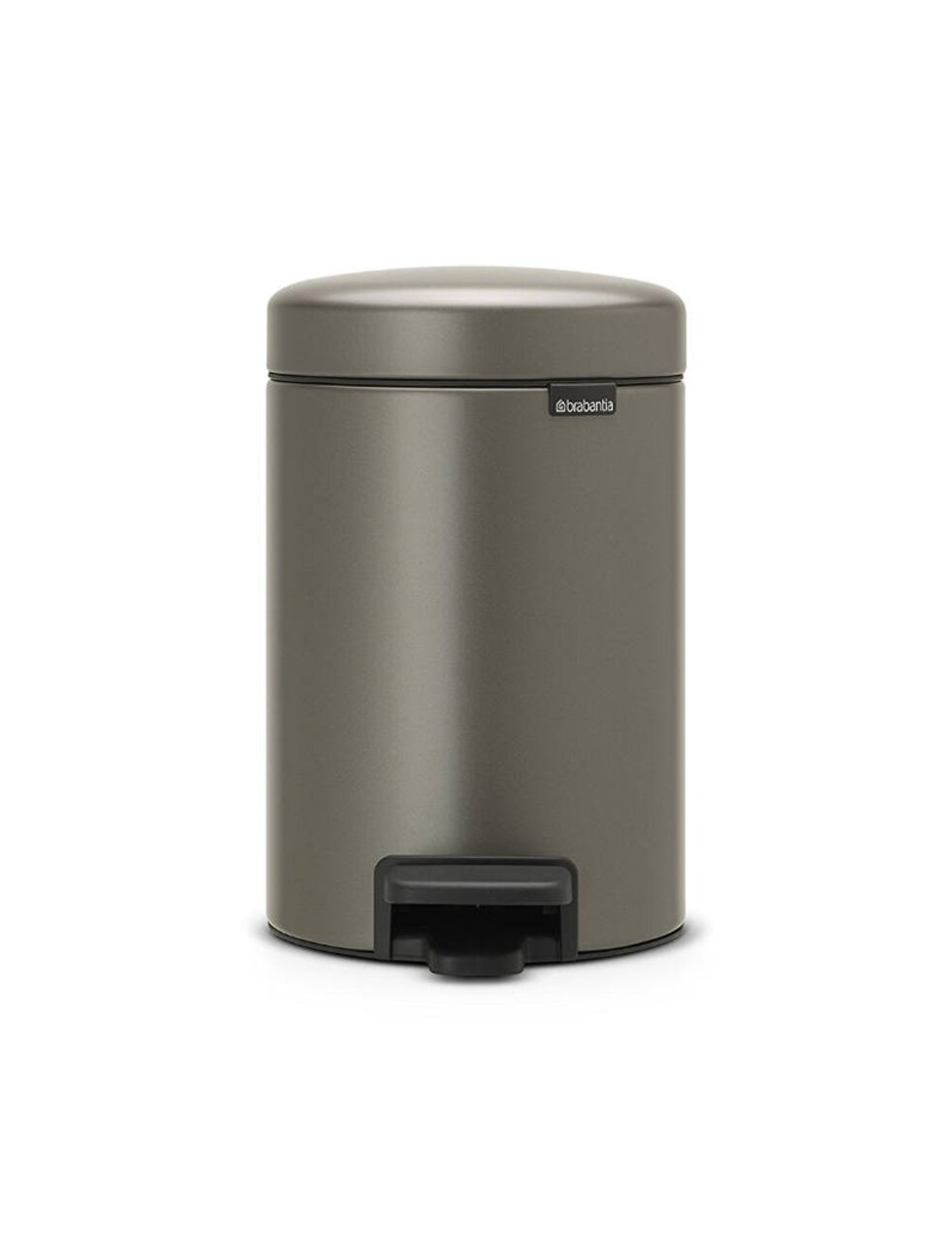 Brabantia Treteimer 3L, Platinum NEWLCON Platinfarbener Treteimer mit 3 Litern Fassungsvermögen, frontal abgebildet.