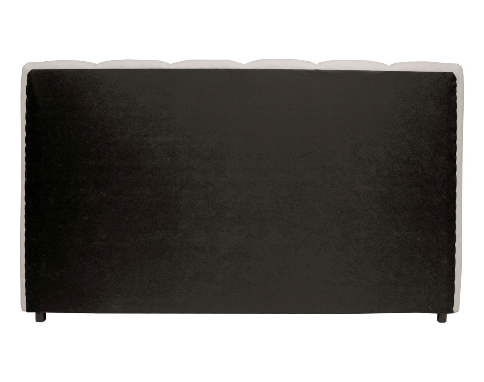 Rückansicht eines Polsterbettgestells in dunkler Farbe mit abgerundeten Kanten.