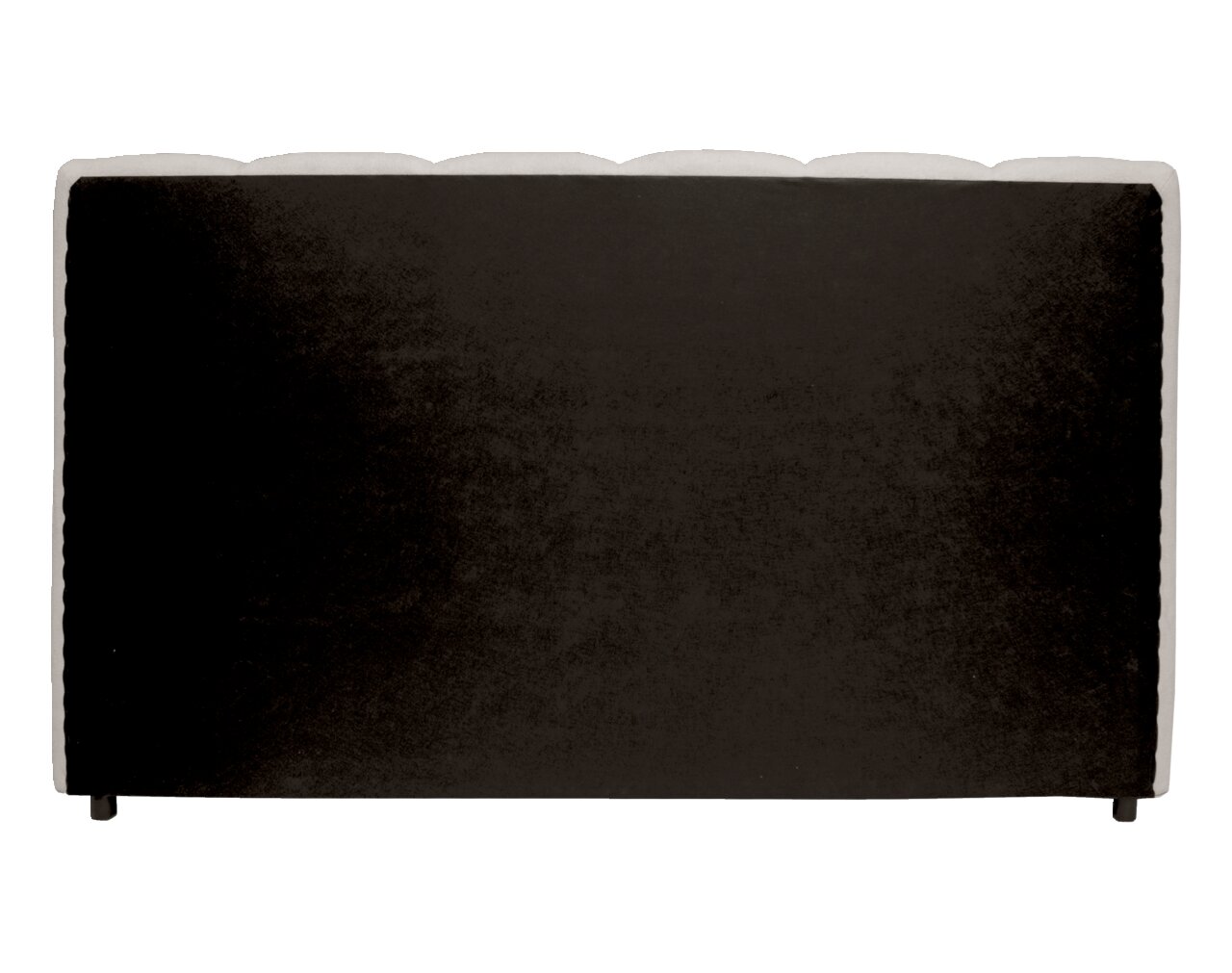 Rückansicht eines Polsterbettgestells in dunkler Farbe mit abgerundeten Kanten.