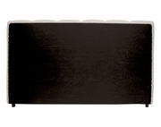 Rückansicht eines Polsterbettgestells in dunkler Farbe mit abgerundeten Kanten.