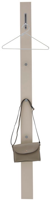 Garderobenpaneel in vertikaler Ansicht mit Kleiderbügel und Handtasche