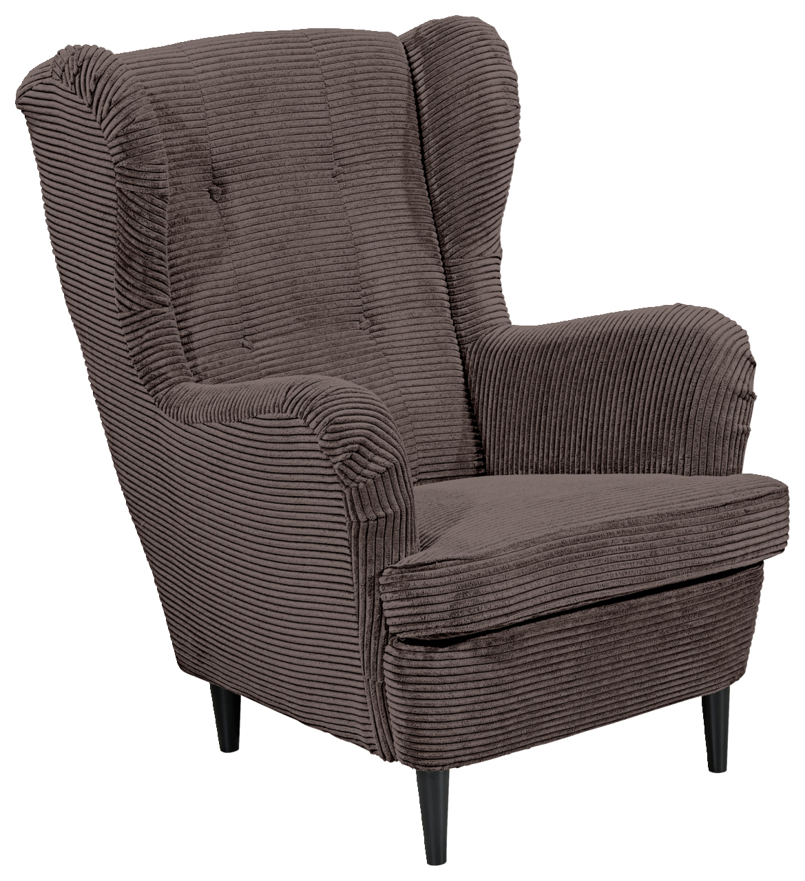 Z2 Sessel OSKAR Brauner Ohrensessel aus Cordstoff, Vorderansicht mit sichtbaren Armlehnen und hohen Rückenlehne.