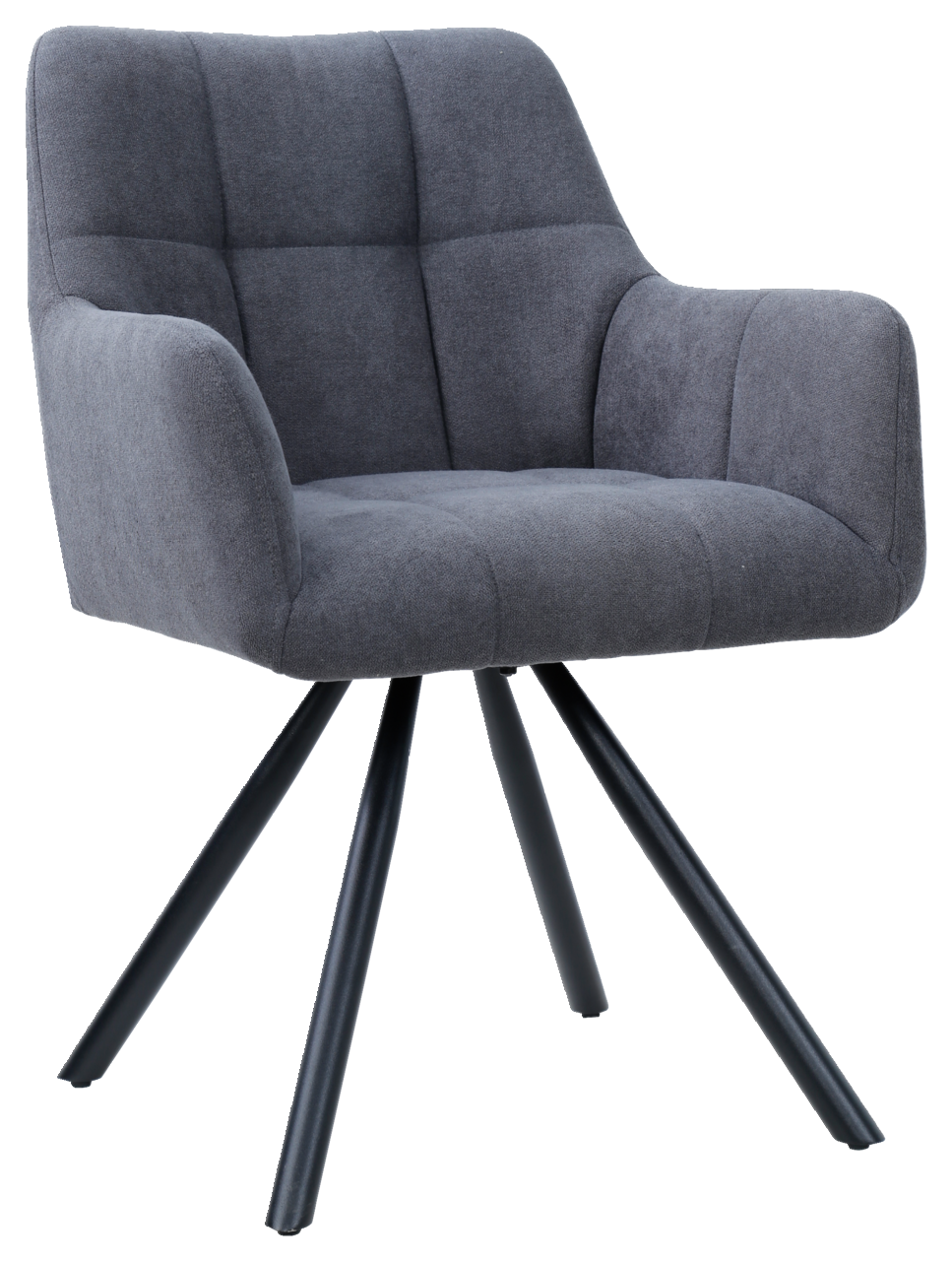 Hom´in Armlehnstuhl REINHOLD Grauer Armlehnstuhl mit gepolstertem Sitz und Rückenlehne, schwarzes Metallgestell, Vorderansicht