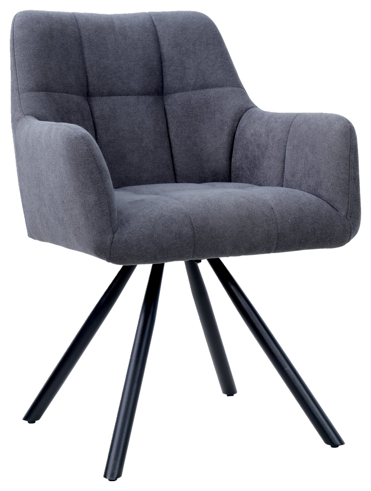 Hom´in Armlehnstuhl REINHOLD Grauer Armlehnstuhl mit gepolstertem Sitz und Rückenlehne, schwarzes Metallgestell, Vorderansicht