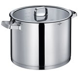 Suppentopf SAN REMO aus Edelstahl, 28 cm, mit Glasdeckel und seitlichen Griffen, seitliche Perspektive