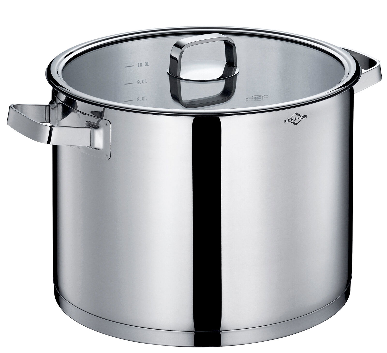 KÜCHENPROFI Suppentopf SAN REMO Suppentopf SAN REMO aus Edelstahl, 28 cm, mit Glasdeckel und seitlichen Griffen, seitliche Perspektive