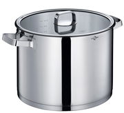 Suppentopf SAN REMO aus Edelstahl, 28 cm, mit Glasdeckel und seitlichen Griffen, seitliche Perspektive