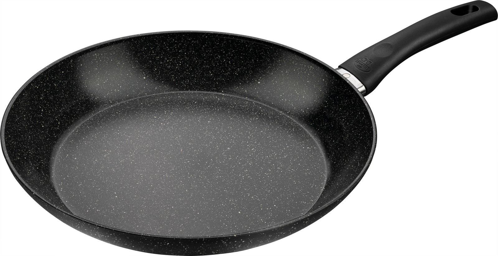 Bratpfanne mit 32 cm Durchmesser, schwarze Antihaftbeschichtung, seitliche Perspektive