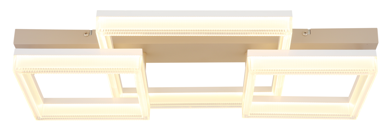 Moderne LED-Deckenleuchte mit drei rechteckigen, leuchtenden Rahmen, Ansicht von unten.