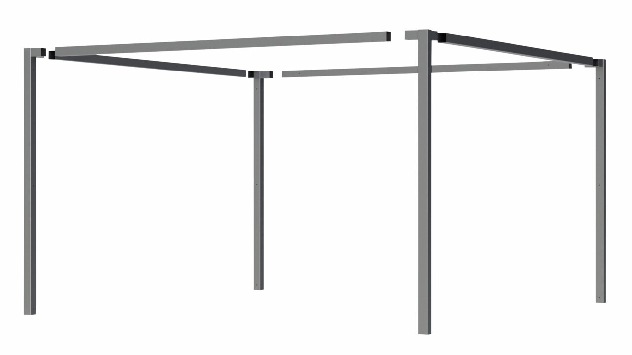 Metallrahmen einer Pergola Basis Libera aus seitlicher Perspektive