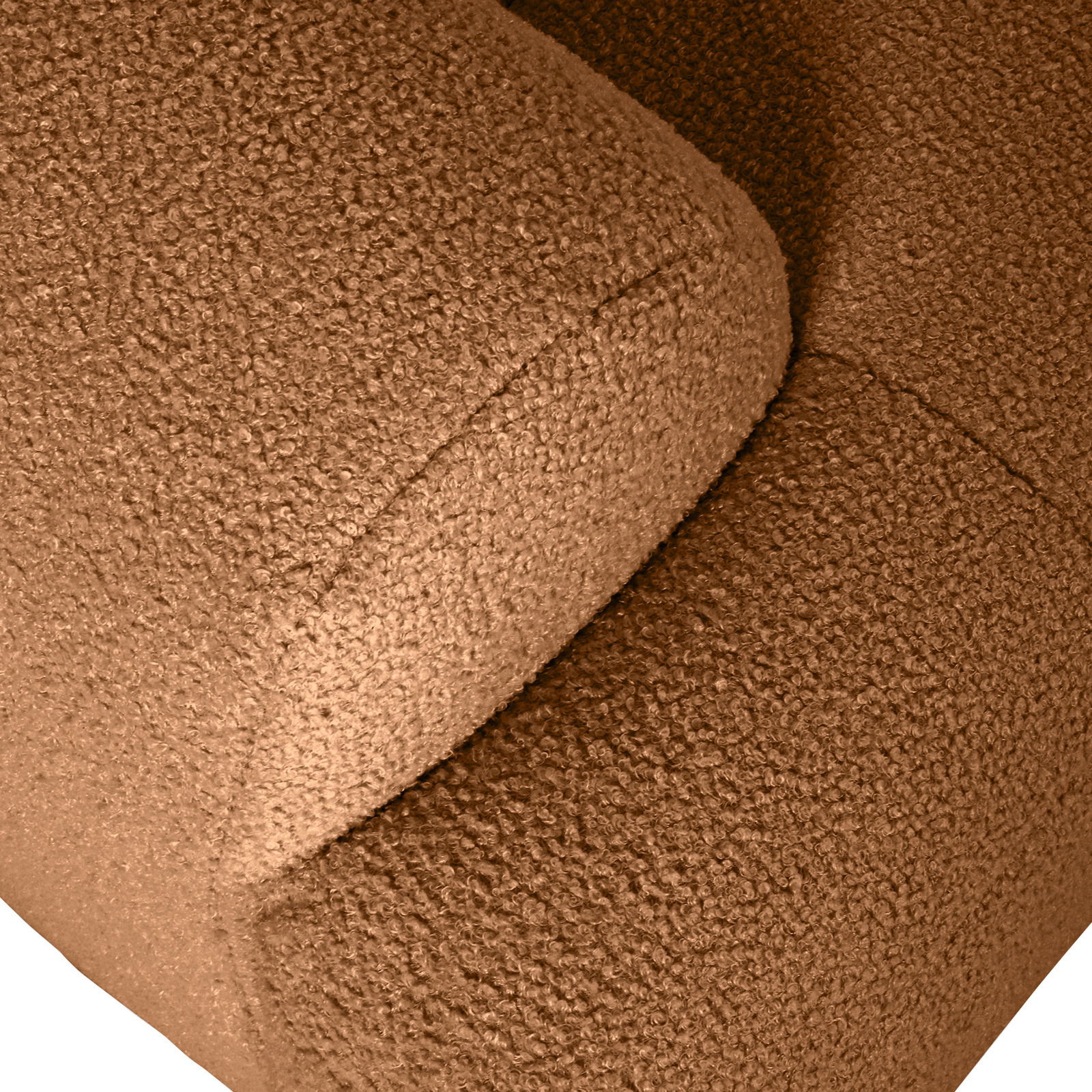 Nahaufnahme einer braunen, texturierten Rundecke aus Stoff, von oben betrachtet.
