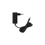 Schwarzes Netzteil mit Kabel, seitliche Ansicht