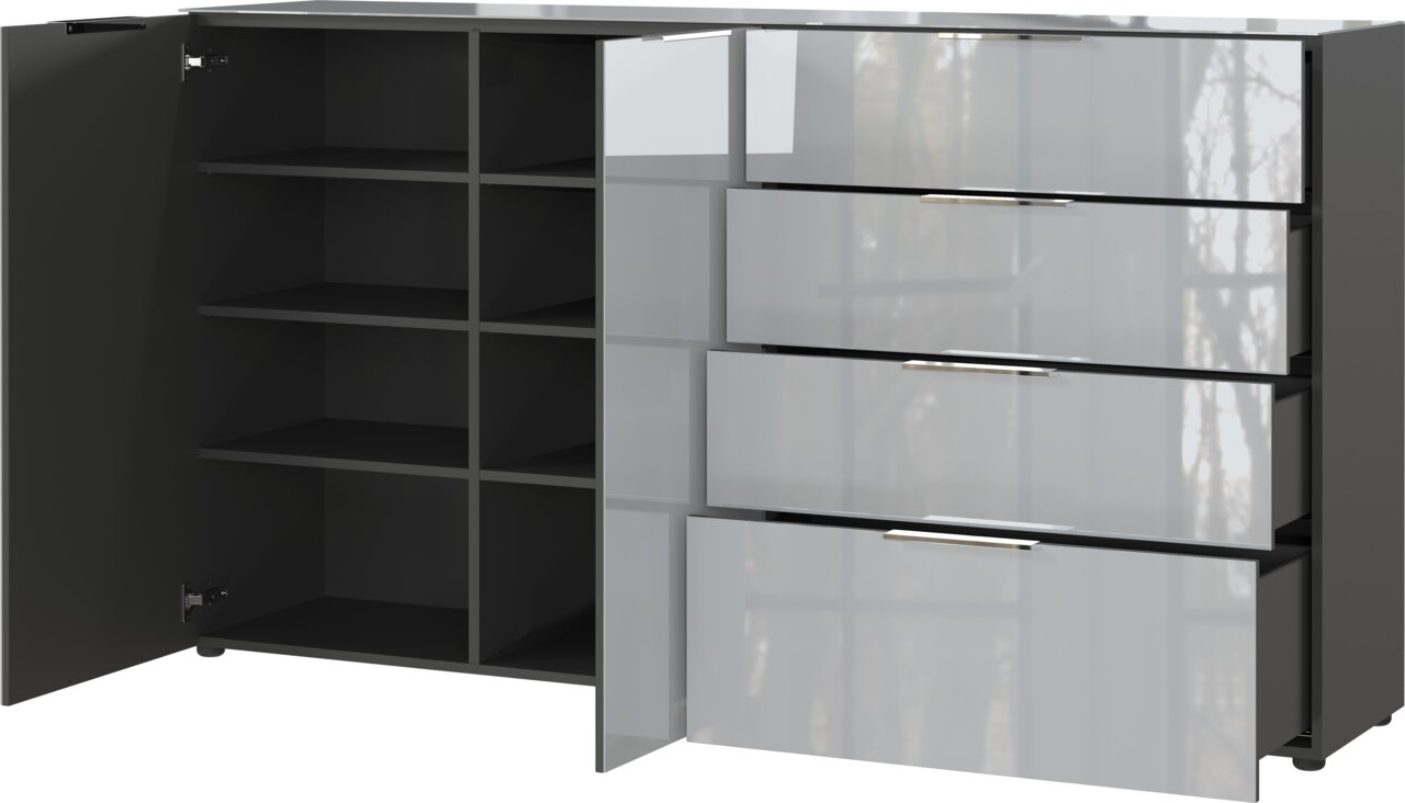 XL-dressoir met open lades en deuren, zijaanzicht
