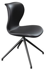 Moderner schwarzer Stuhl Voglauer V-ROCK mit geschwungener Rückenlehne und vierbeiniger Metallbasis, seitliche Perspektive.