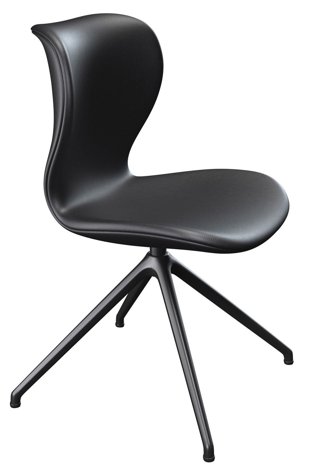 Voglauer Stuhl V-ROCK Moderner schwarzer Stuhl Voglauer V-ROCK mit geschwungener Rückenlehne und vierbeiniger Metallbasis, seitliche Perspektive.