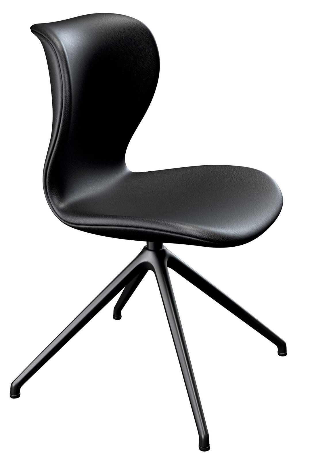 Voglauer Stuhl V-ROCK Moderner schwarzer Stuhl Voglauer V-ROCK mit geschwungener Rückenlehne und vierbeiniger Metallbasis, seitliche Perspektive.