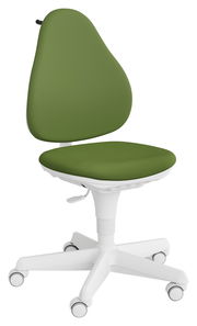 Grüner Jugenddrehstuhl mit weißem Gestell, seitliche Perspektive