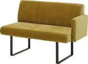 Gelbe Bank mit rechter Armlehne, seitliche Perspektive