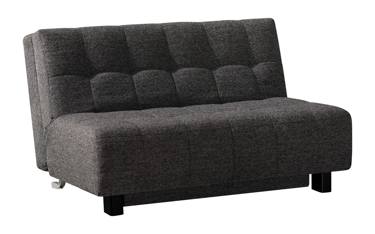 Graues Faltbett in Sofaform, seitliche Perspektive