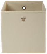 Beige Stoffbox mit Metallösen, frontal fotografiert