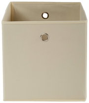 Beige Stoffbox mit Metallösen, frontal fotografiert