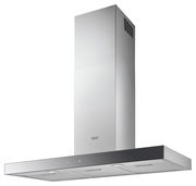 Moderne Edelstahl-Wandhaube in seitlicher Perspektive