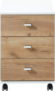 Rollcontainer mit drei Schubladen in Holzoptik, auf Rollen, Frontalansicht