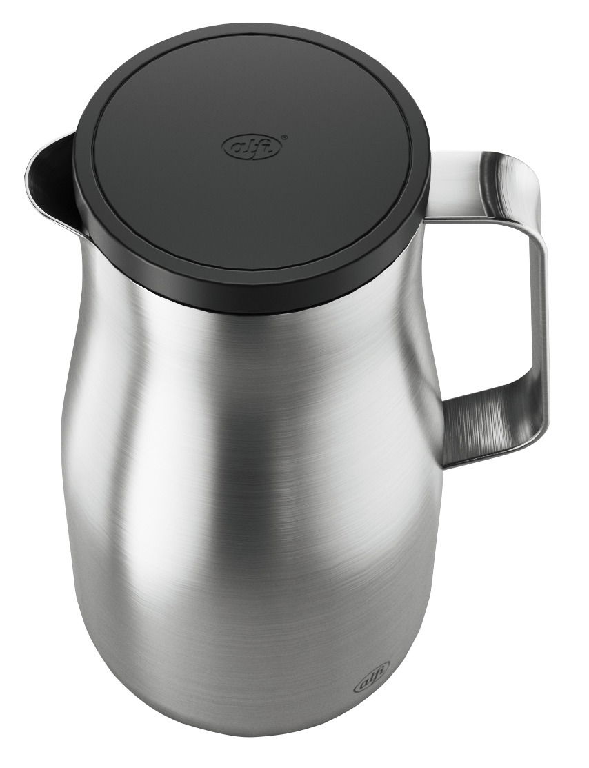 Isolierkanne Studio aus Edelstahl mit schwarzem Deckel, Ansicht von oben