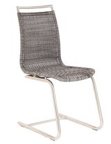 Moderner Freischwinger-Stuhl mit grauem Geflecht und Metallgestell, seitliche Perspektive