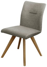 Moderner grauer Stuhl mit Holzbeinen, seitliche Perspektive