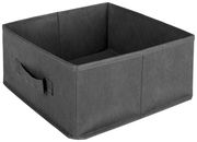 Graue Aufbewahrungsbox mit Griff, seitliche Perspektive