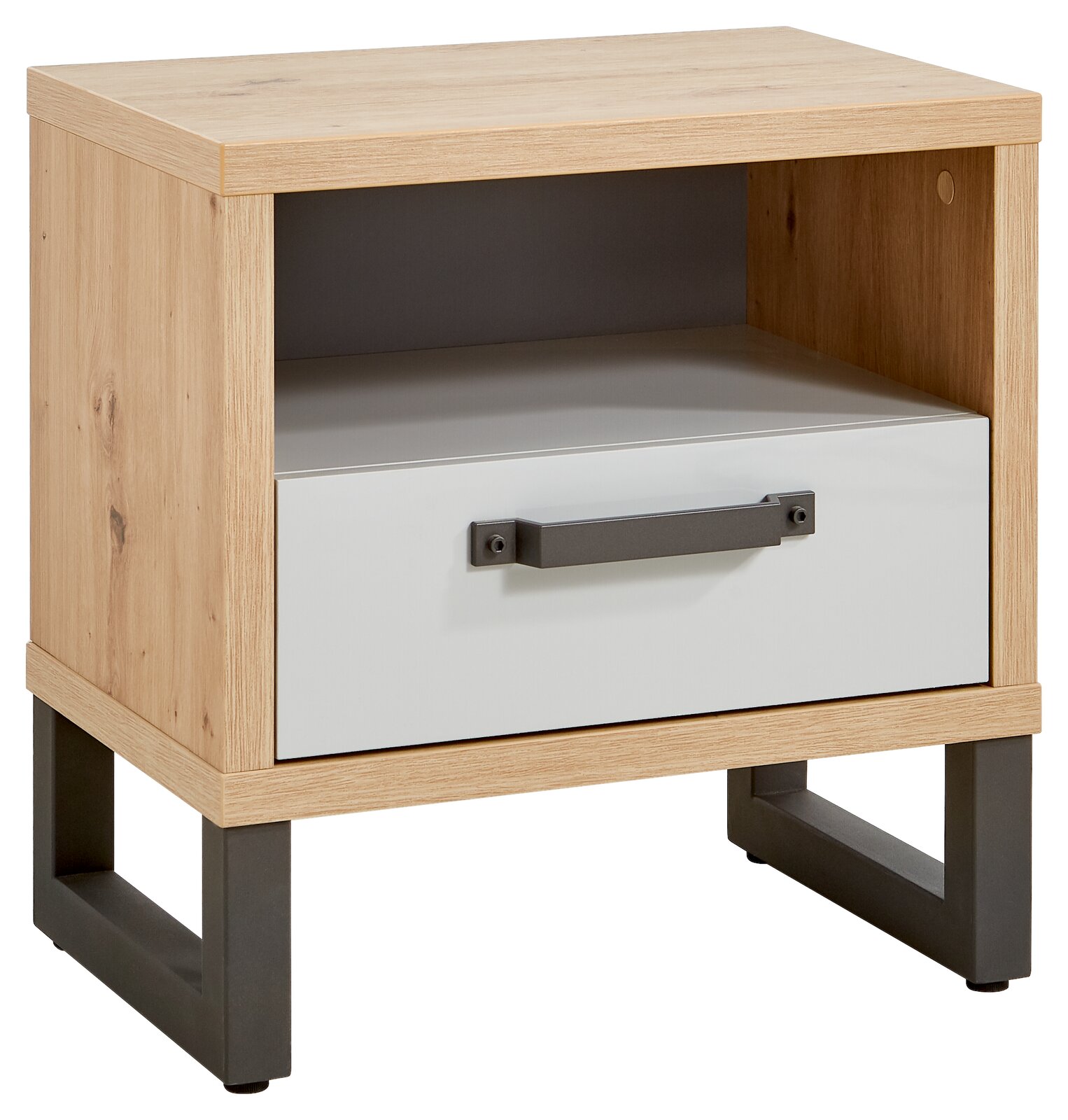 XORA Nachtkonsole MALO Nachtkonsole aus Holz mit einer Schublade und einem offenen Fach, seitliche Perspektive