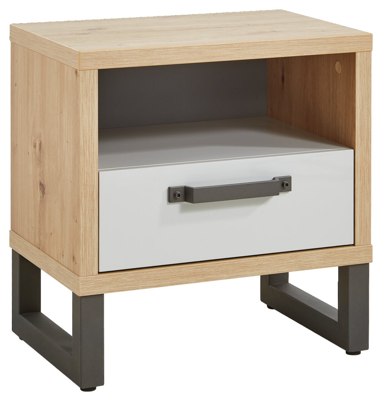 XORA Nachtkonsole MALO Nachtkonsole aus Holz mit einer Schublade und einem offenen Fach, seitliche Perspektive