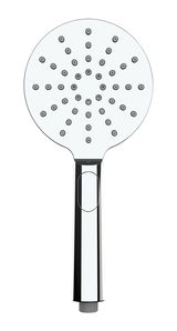 Moderner Duschkopf in Frontalansicht mit runder Sprühfläche und verchromtem Griff.