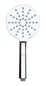 Moderner Duschkopf in Frontalansicht mit runder Sprühfläche und verchromtem Griff.