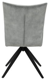 Rückansicht eines modernen grauen Stuhls mit schwarzem Metallgestell