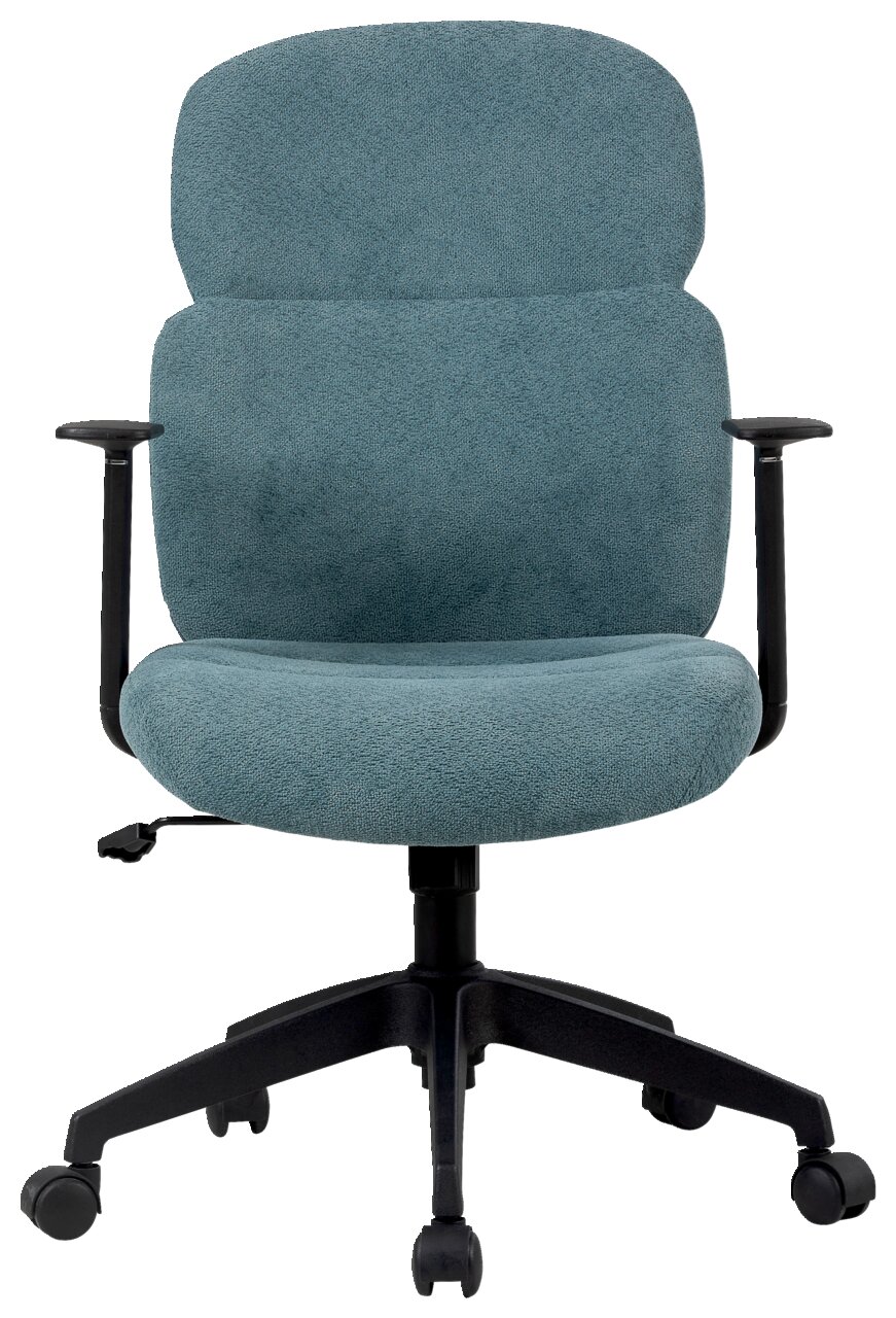 Bürodrehstuhl in blauer Stoffpolsterung, Vorderansicht