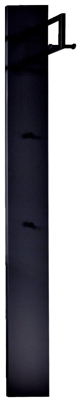 Schwarzes Garderobenpaneel mit mehreren Haken, seitliche Perspektive