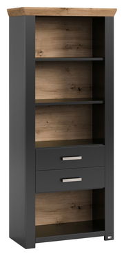 Modernes Regal mit Holzoptik und zwei Schubladen, Frontalansicht