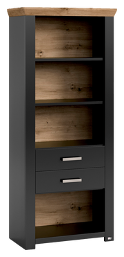 Modernes Regal mit Holzoptik und zwei Schubladen, Frontalansicht