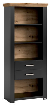 Modernes Regal mit Holzoptik und zwei Schubladen, Frontalansicht