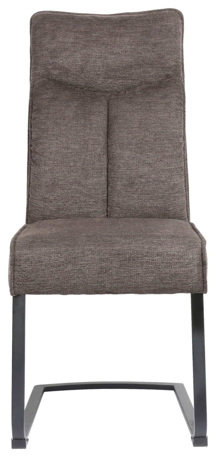 Moderner Freischwinger-Stuhl in grauem Stoffbezug, Vorderansicht