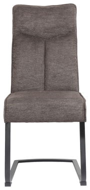 Moderner Freischwinger-Stuhl in grauem Stoffbezug, Vorderansicht