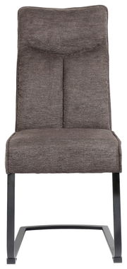 Moderner Freischwinger-Stuhl in grauem Stoffbezug, Vorderansicht