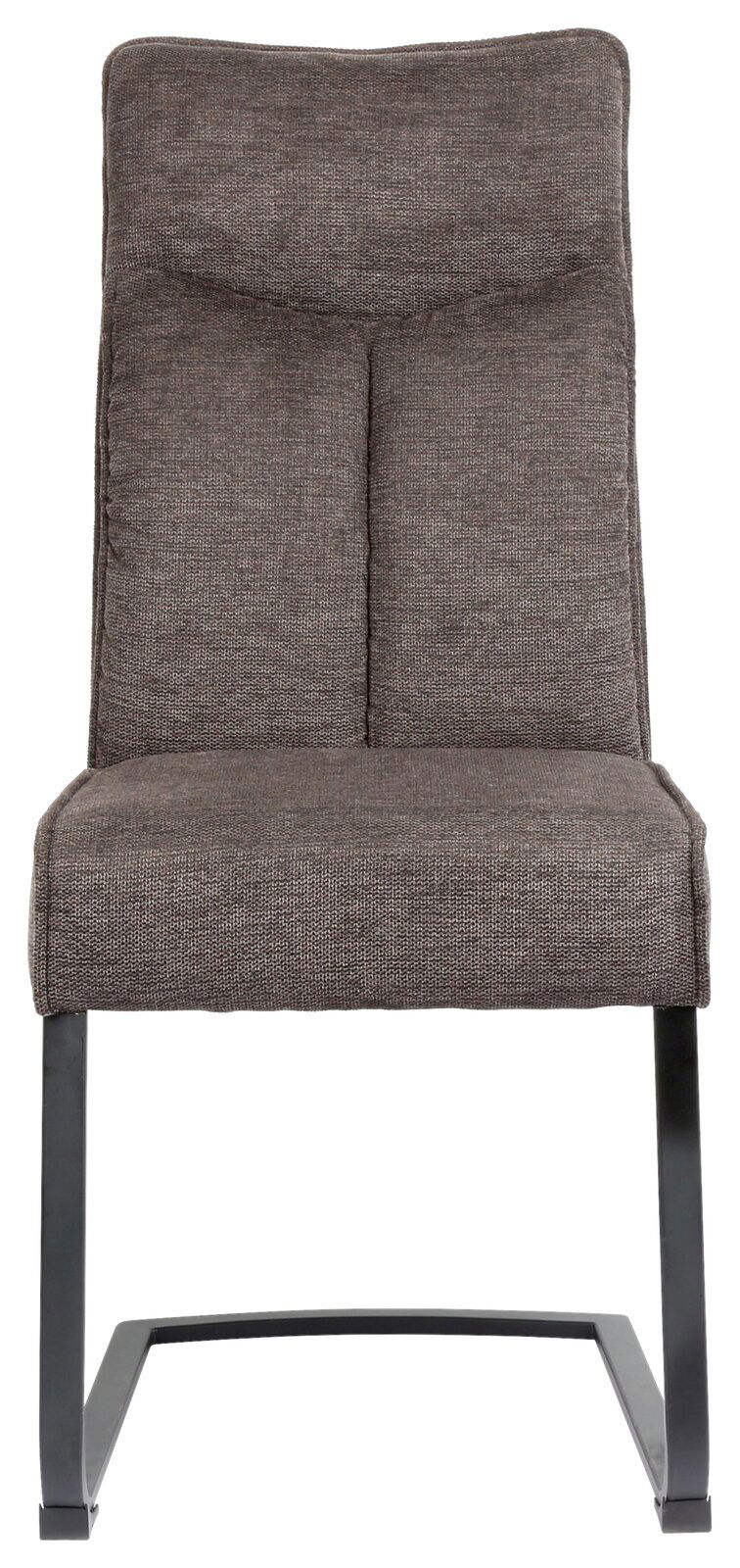 Moderner Freischwinger-Stuhl in grauem Stoffbezug, Vorderansicht