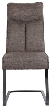 Moderner Freischwinger-Stuhl in grauem Stoffbezug, Vorderansicht