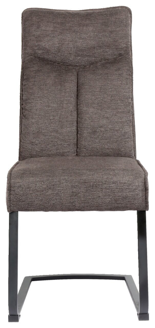 Moderner Freischwinger-Stuhl in grauem Stoffbezug, Vorderansicht