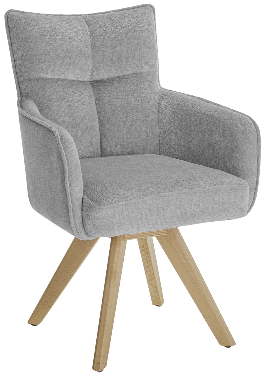 Set one by Musterring Armlehnstuhl SET ONE TUCSON Grauer Armlehnstuhl mit Holzbeinen, seitliche Perspektive